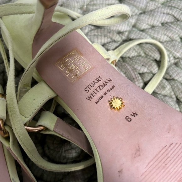 Stuart Weitzman Lalita 75 Neon Green Suede Square Toe Lace Up Heel Thong Sandals - Picture 12 of 13